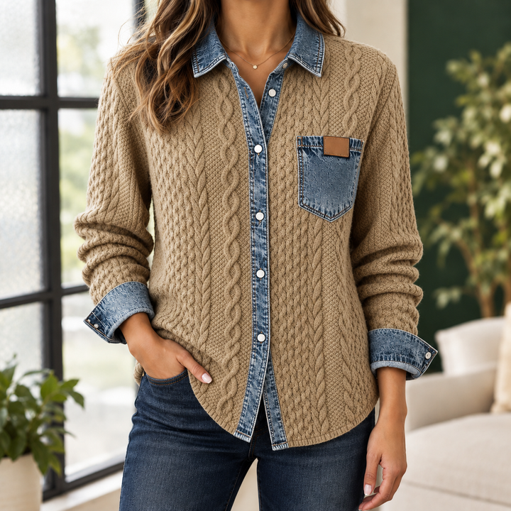 Women's Adrienne-Lane Cable Knit Overshirt in Black | Invictora.com
