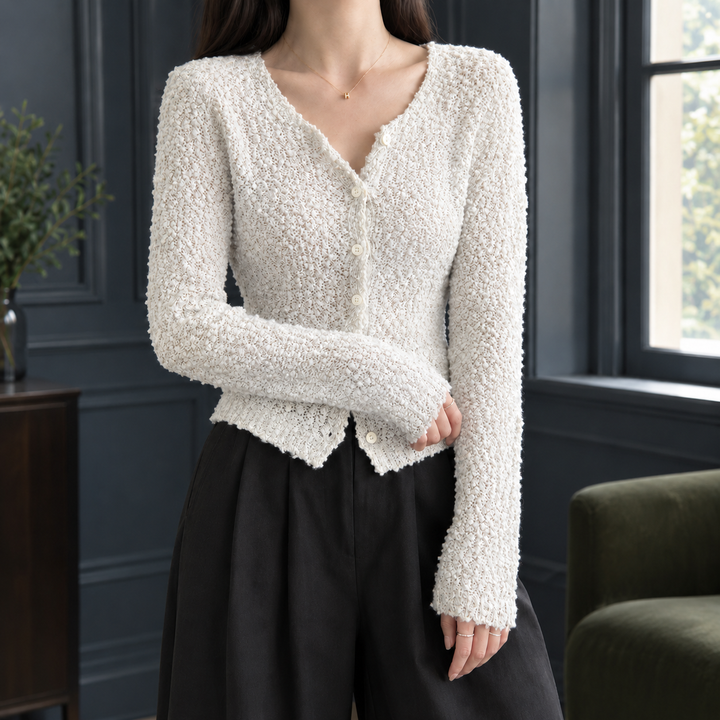 Women's Faith Textured Cardigan in Misty Gray | Invictora.com