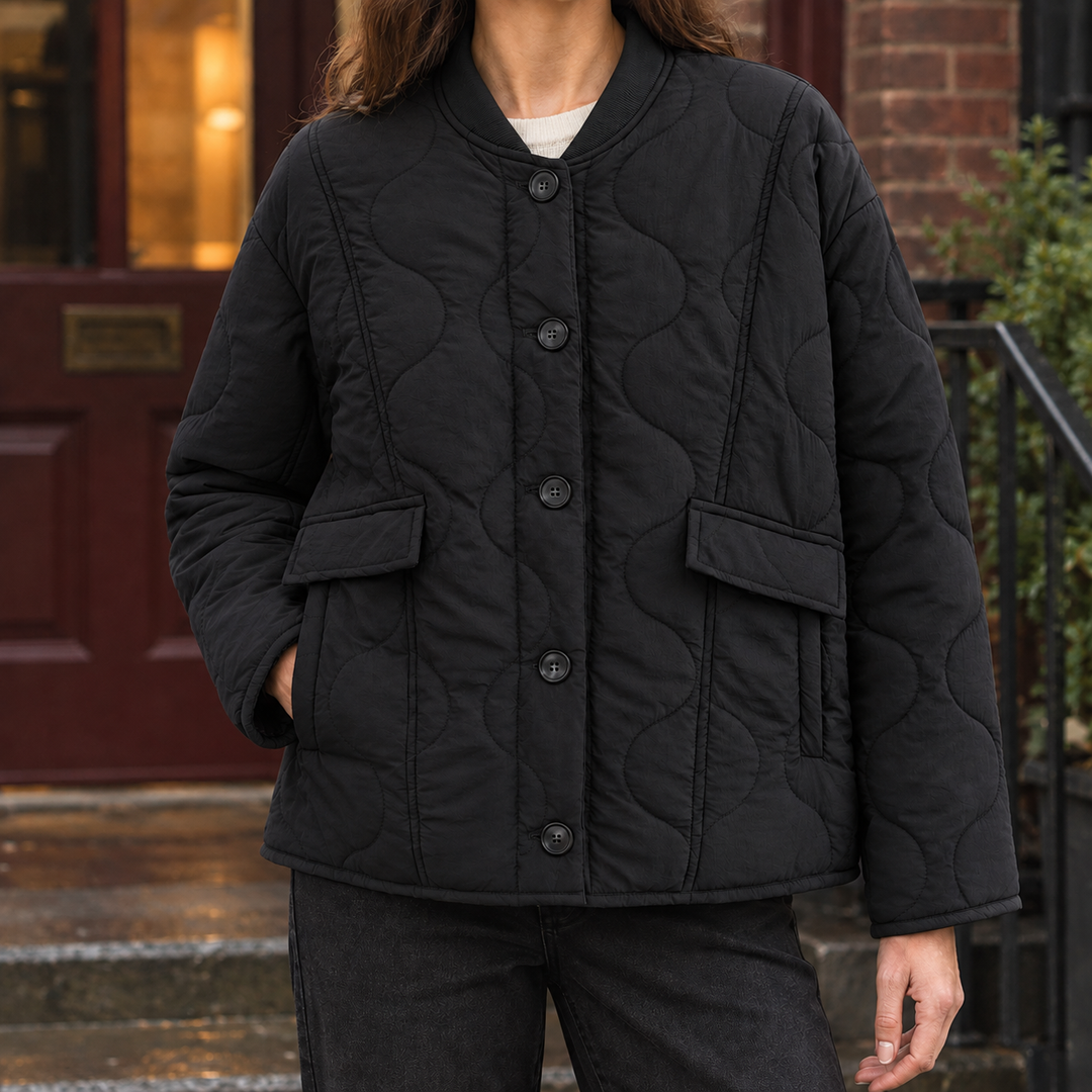 Women's Portia-Pearl Quilted Jacket in Gray Green | Invictora.com
