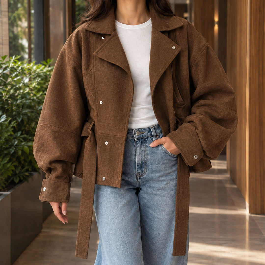 Women's Desiree-Marie Belted Moto Jacket in Yellow Green | Invictora.com
