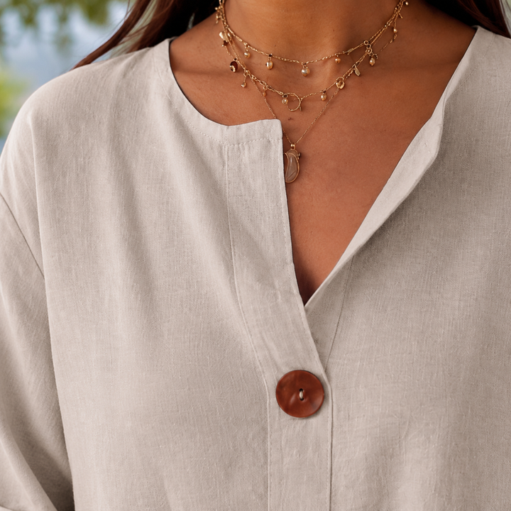 Women's Penelope-Sage Relaxed Blouse in Beige | Invictora.com