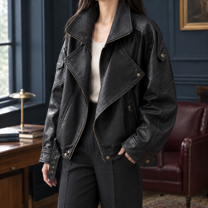 Women's Sienna-Elise Moto Jacket in Brown | Invictora.com