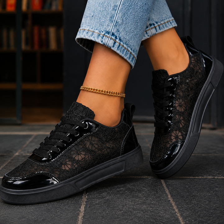 Women's Piras Floral Lace Sneakers in White | Invictora.com