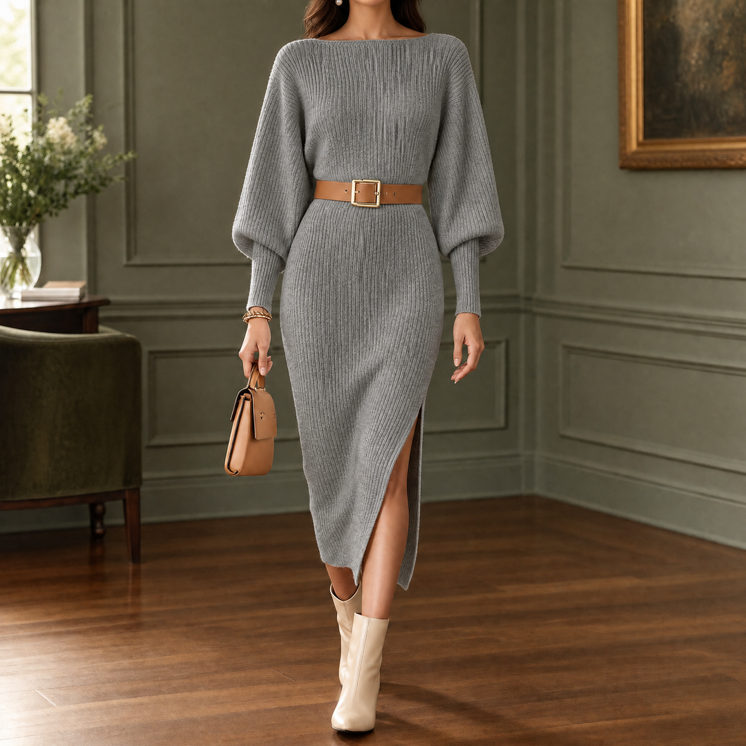 Women's Naomi-Sage Ribbed Midi Dress in Black | Invictora.com