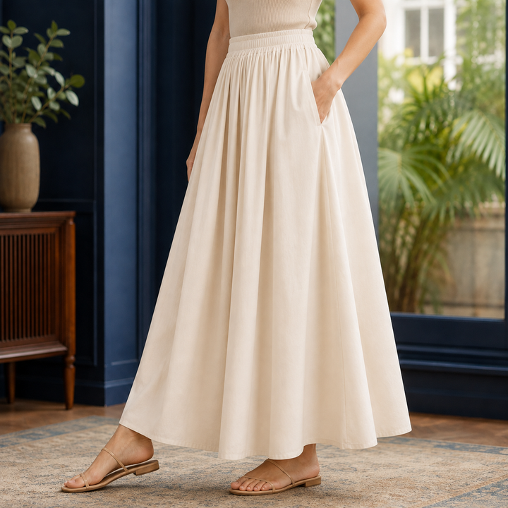 Women's Carlotta Gathered Maxi Skirt in White | Invictora.com