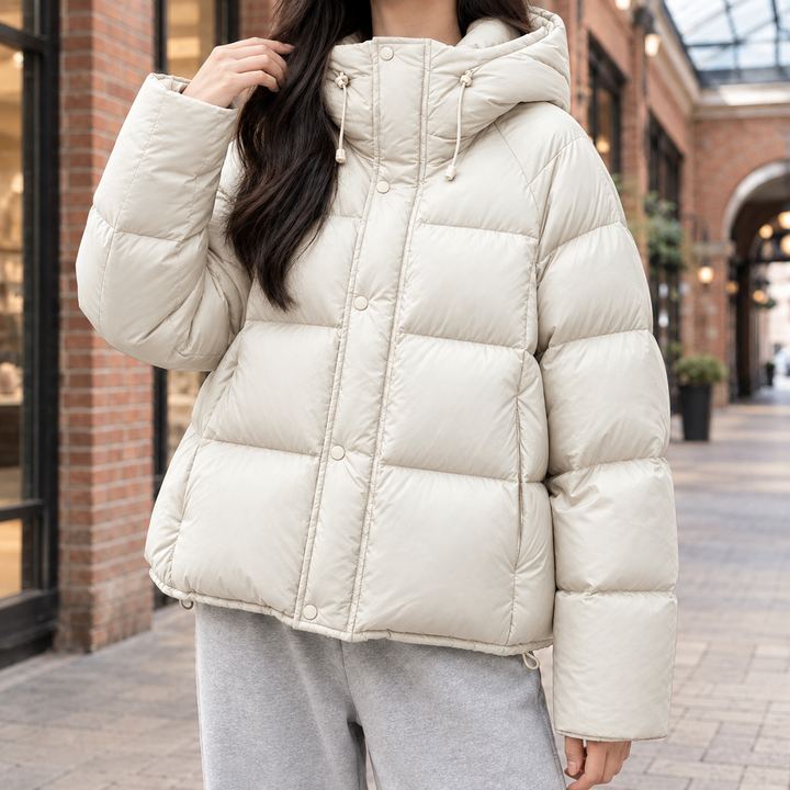 Women's Adelia Hooded Puffer Jacket in Black | Invictora.com