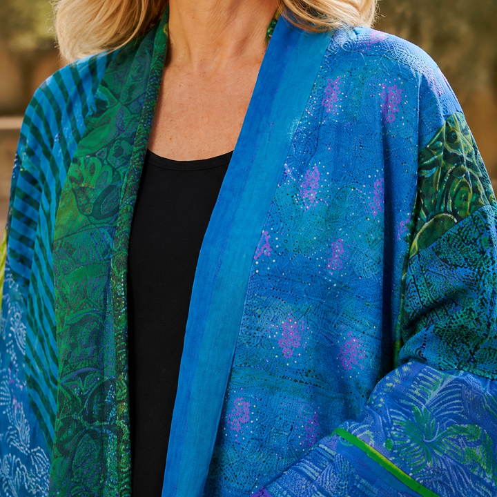 Women's Celine-Sage Patchwork Cardigan in Blue | Invictora.com