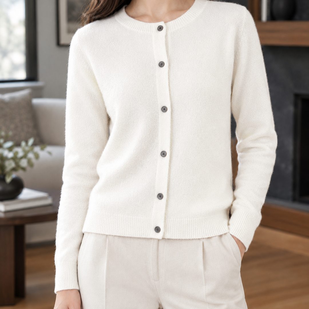 Women's Michelle Round Neck Cardigan in Black | Invictora.com