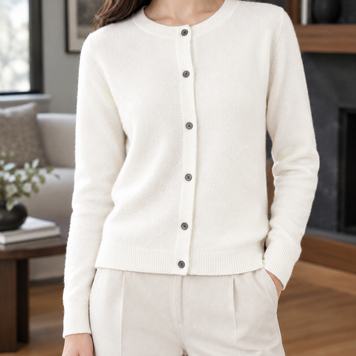 Women's Michelle Round Neck Cardigan in Black | Invictora.com