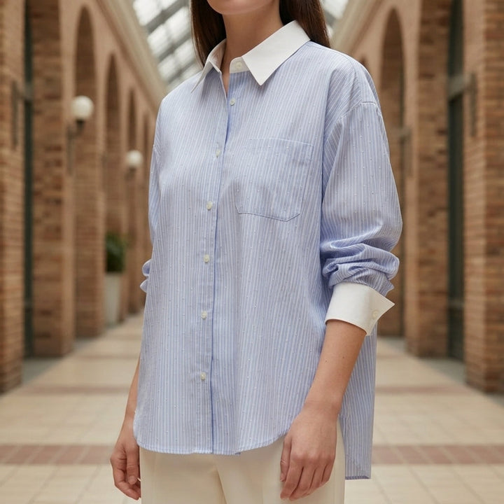 Women's Celeste Contrast Collar Shirt in Blue | Invictora.com