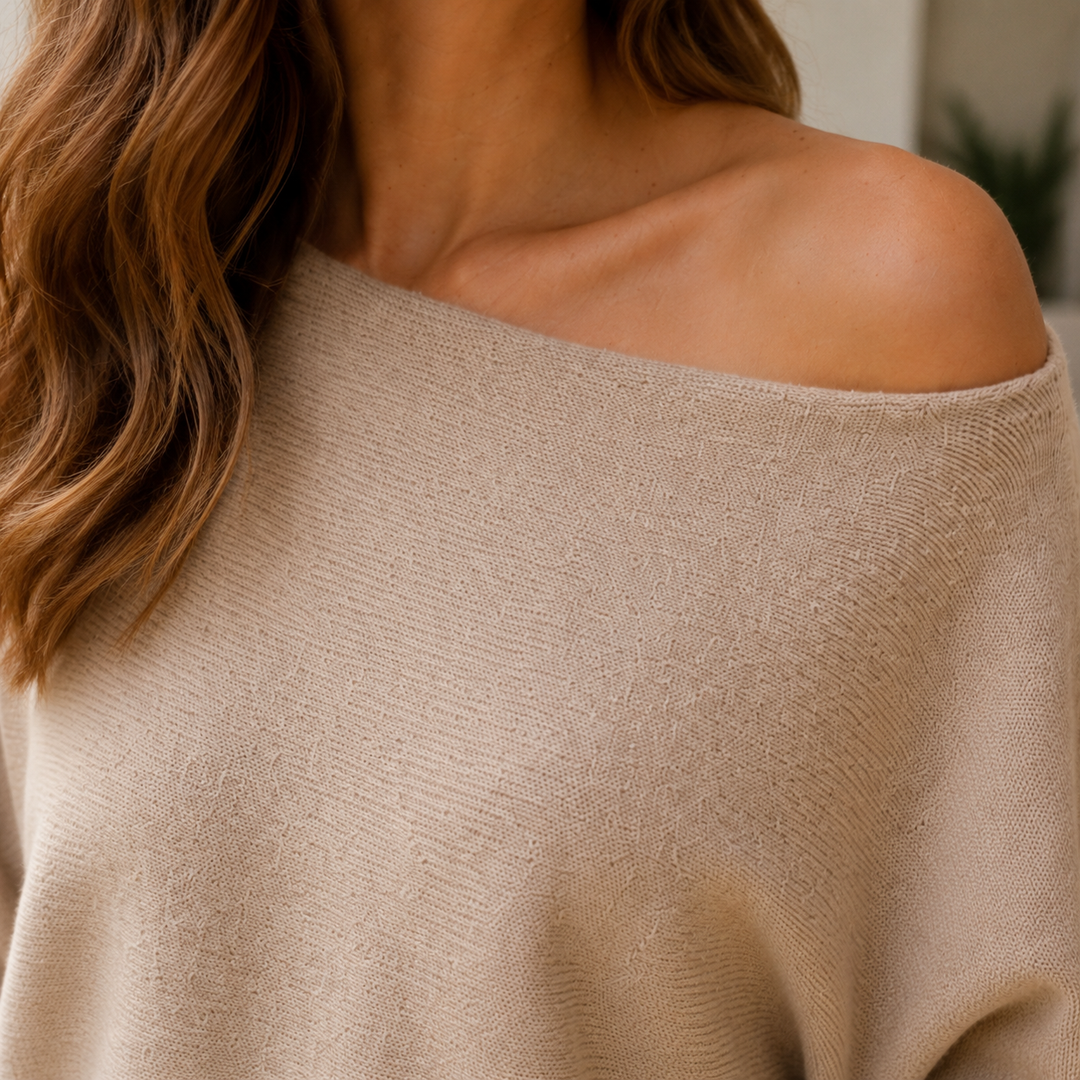 Women's Astrid-Rose Asymmetric Sweater in Beige | Invictora.com