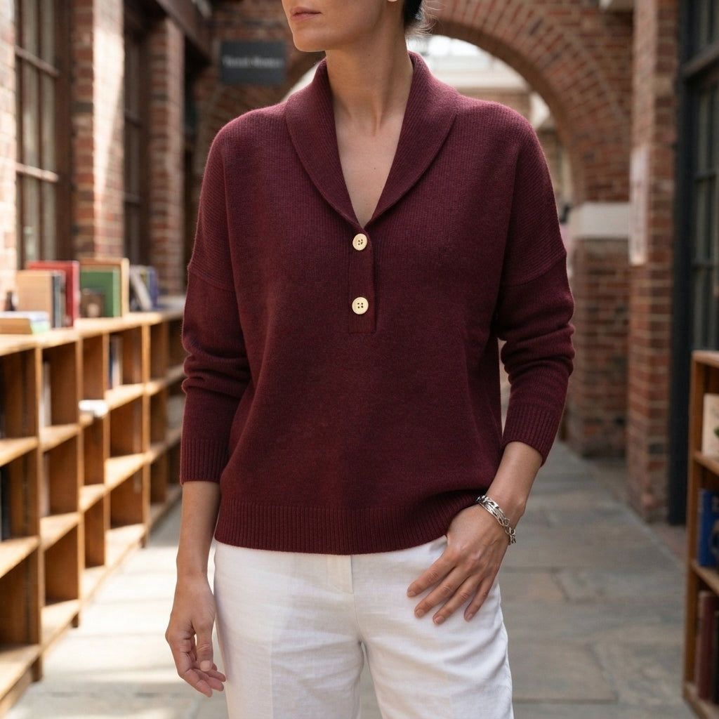 Women's Livia Shawl Collar Sweater in Yellow | Invictora.com