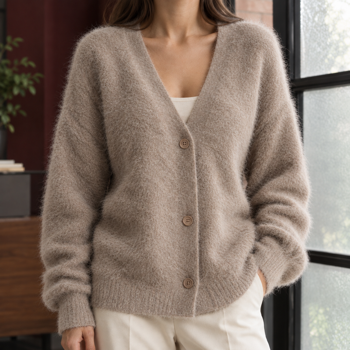 Women's Zelie-Louise V-Neck Cardigan in Gray | Invictora.com