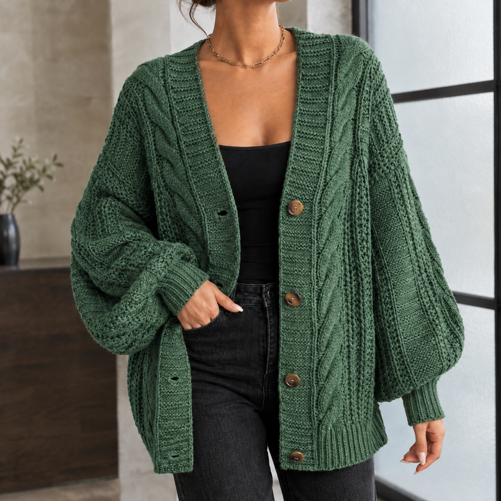 Women's Balloon-Sleeve Oversized Cable-Knit Cardigan