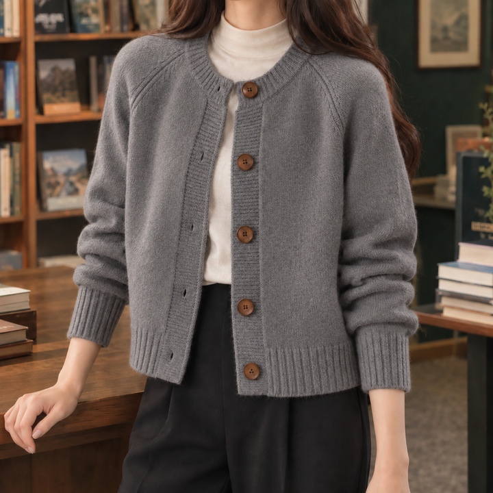 Women's Lauren Round Neck Cardigan in Orange Red | Invictora.com