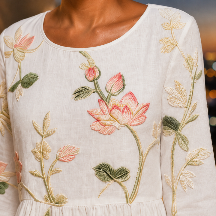 Women's Willa Embroidered Midi Dress in White | Invictora.com