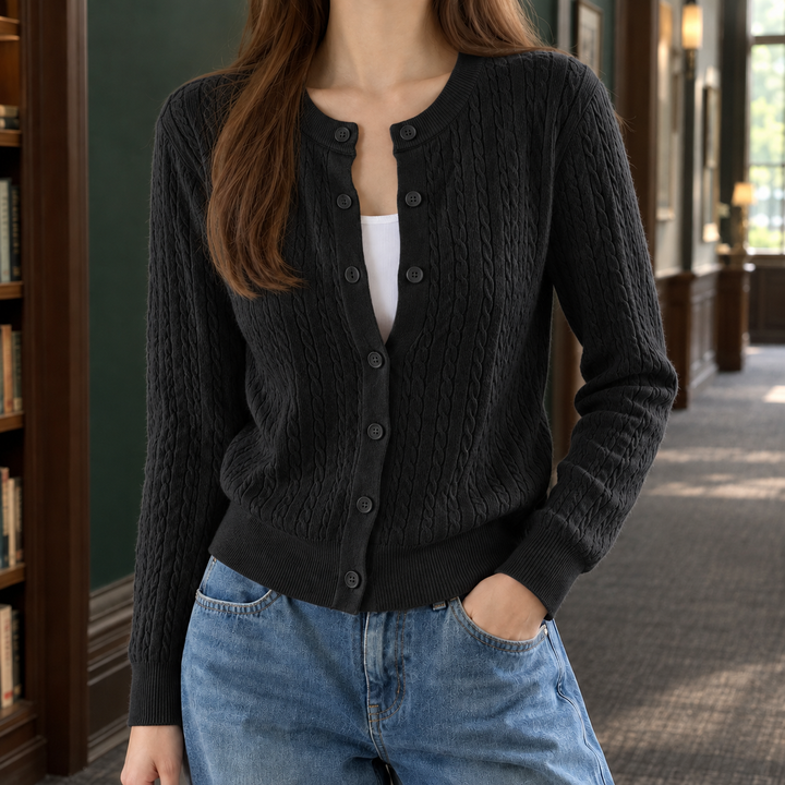 Women's Ernestine-Grace Cable Cardigan in Milky White | Invictora.com
