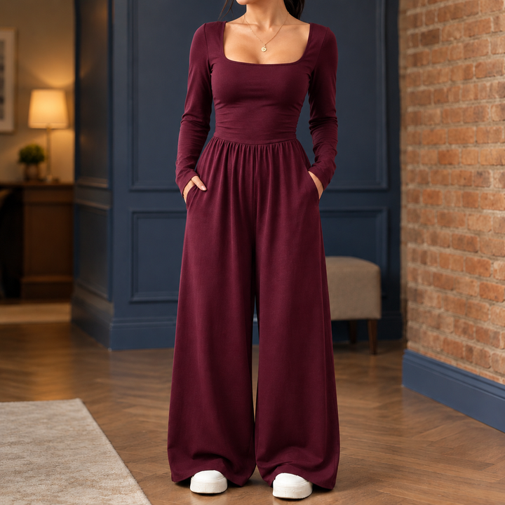 Women's Sylvaine-Claire Wide Leg Jumpsuit in Black | Invictora.com