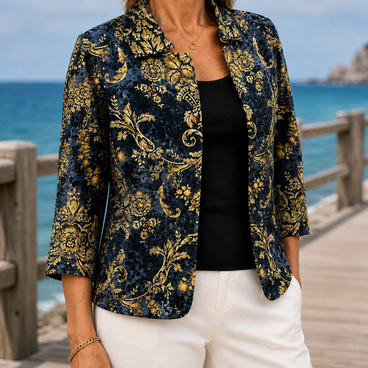 Women's Hallie-Rose Baroque Jacket in Dark Blue/ Gold | Invictora.com