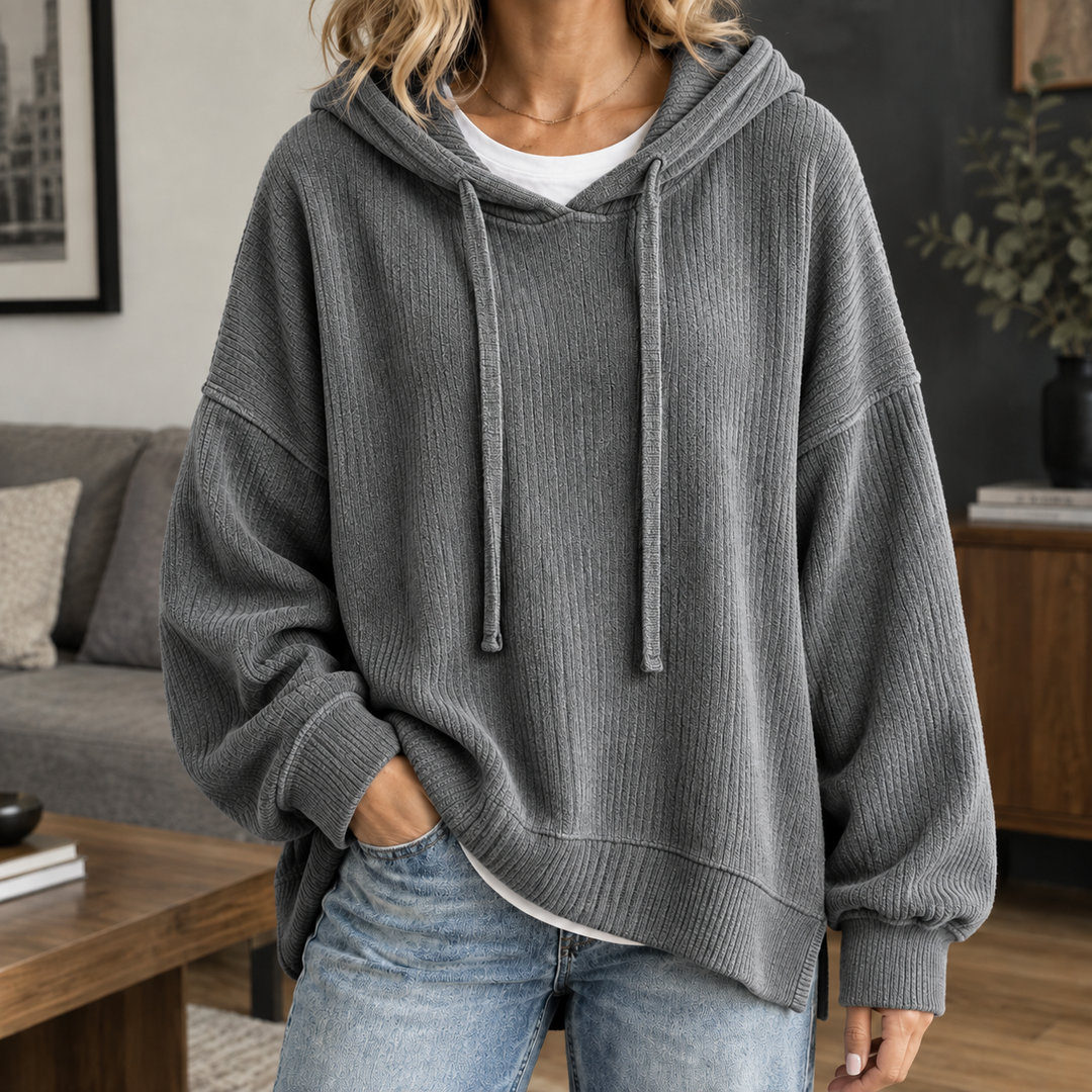 Women's Tara Ribbed Hoodie in Navy Blue | Invictora.com