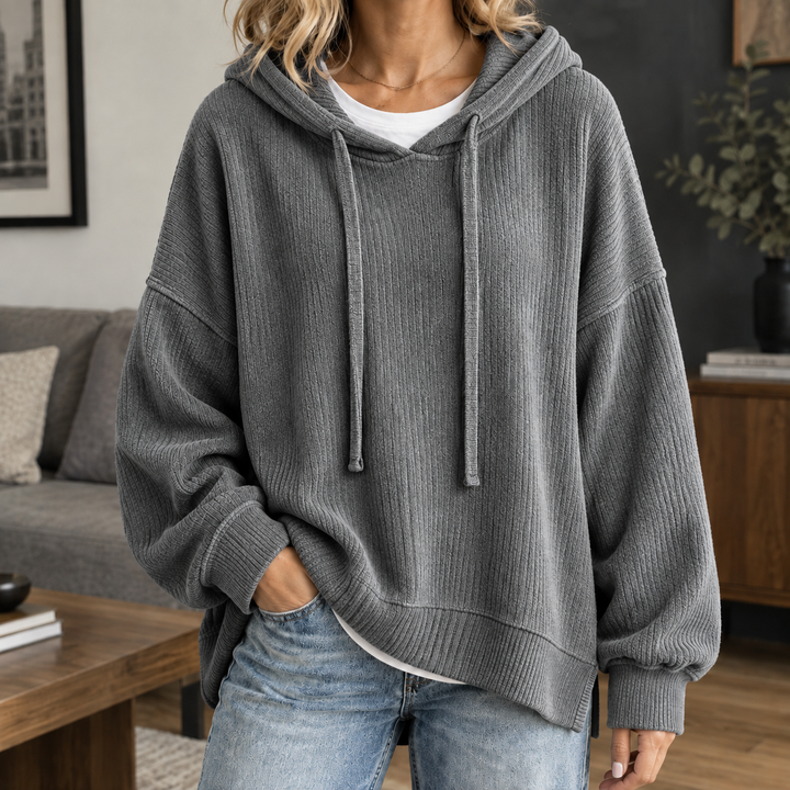 Women's Tara Ribbed Hoodie in Navy Blue | Invictora.com