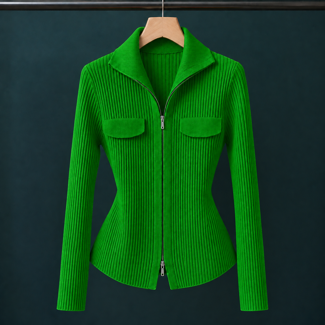 Women's Evelina-Claire Ribbed Zip Cardigan in Red | Invictora.com