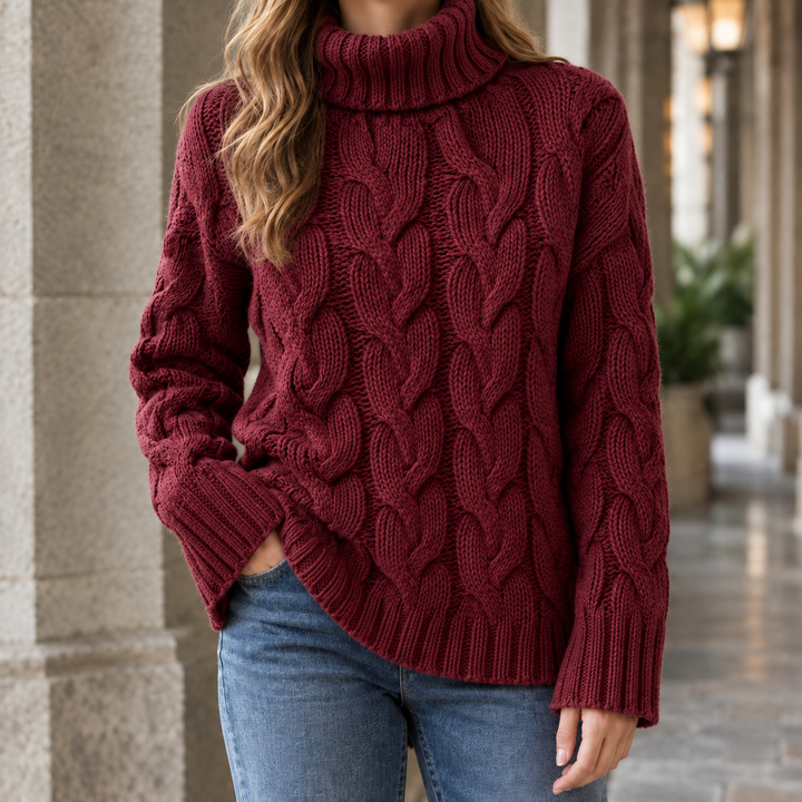 Women's Hildegarde-Kate Cable Knit Sweater in Dark Brown | Invictora.com