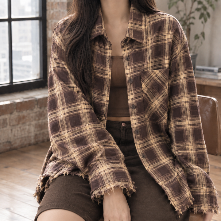 Women's Godiva Plaid Overshirt in Navy Blue Plaid | Invictora.com