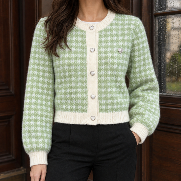 Women's Alina-Rose Houndstooth Cardigan in Powder | Invictora.com