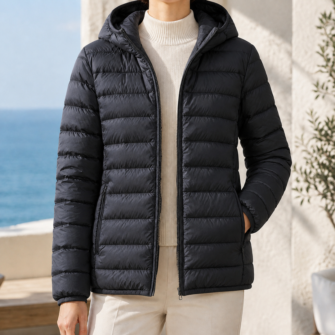Women's Olympia-Lane Hooded Puffer Jacket in Beige | Invictora.com