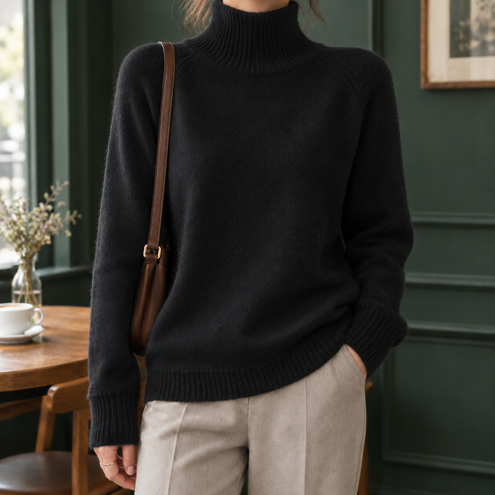 Women's Rosalind-Pearl Ribbed Turtleneck Sweater in White | Invictora.com