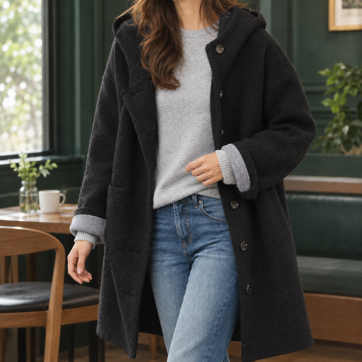 Women's Antonia-Sage Hooded Coat in Bean Green | Invictora.com