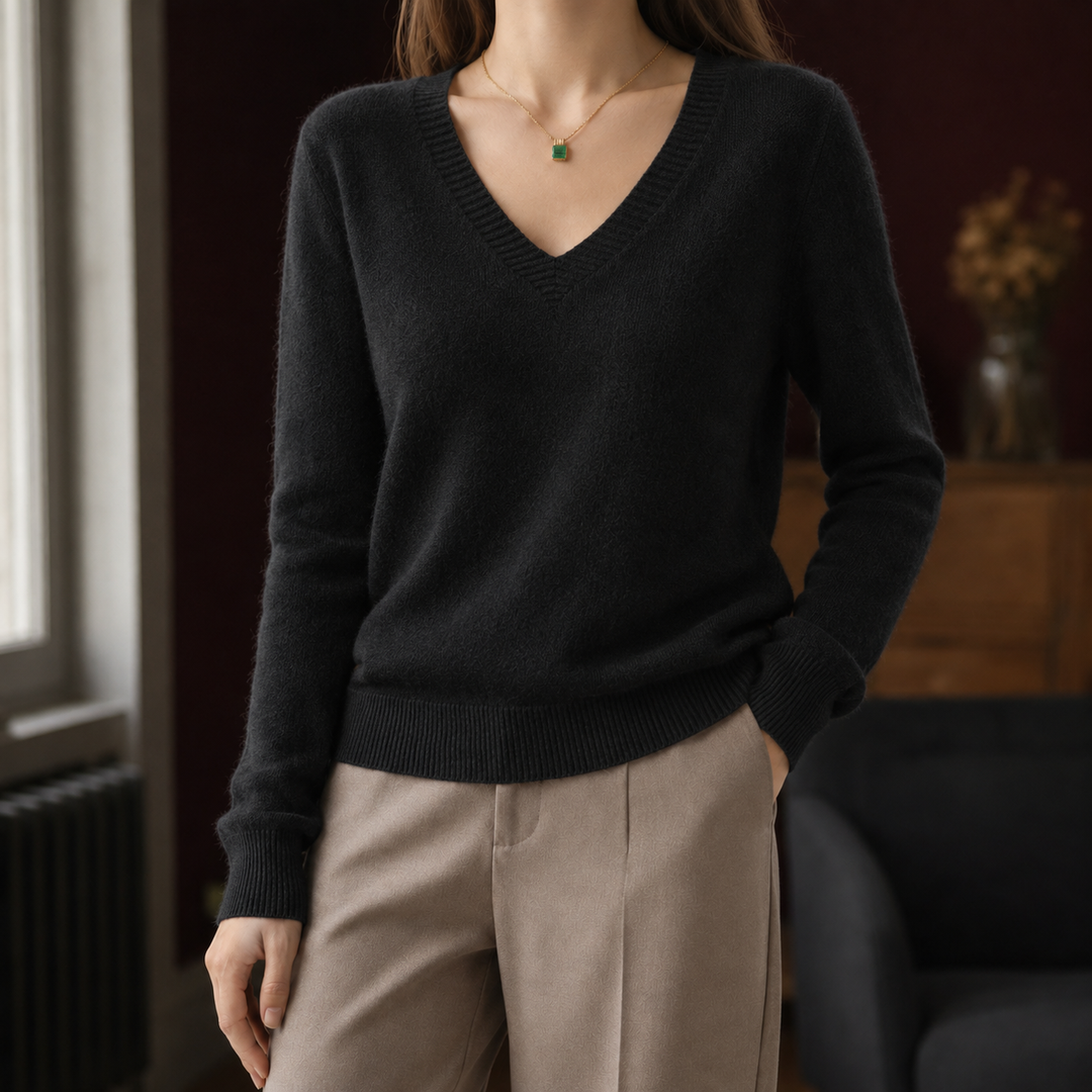 Women's Kara V-Neck Sweater in White | Invictora.com