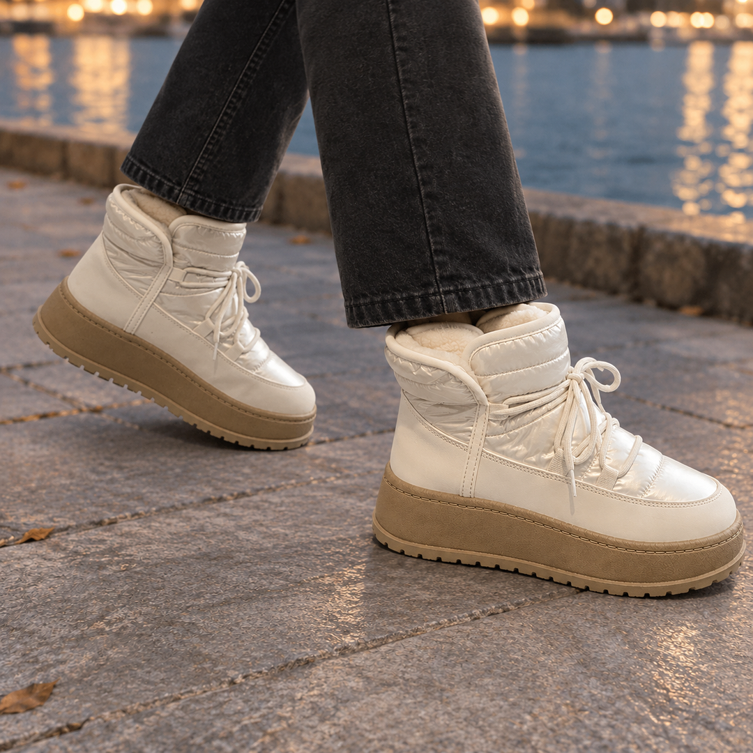Women's Leone-Garda Platform Boots in Ivory | Invictora.com
