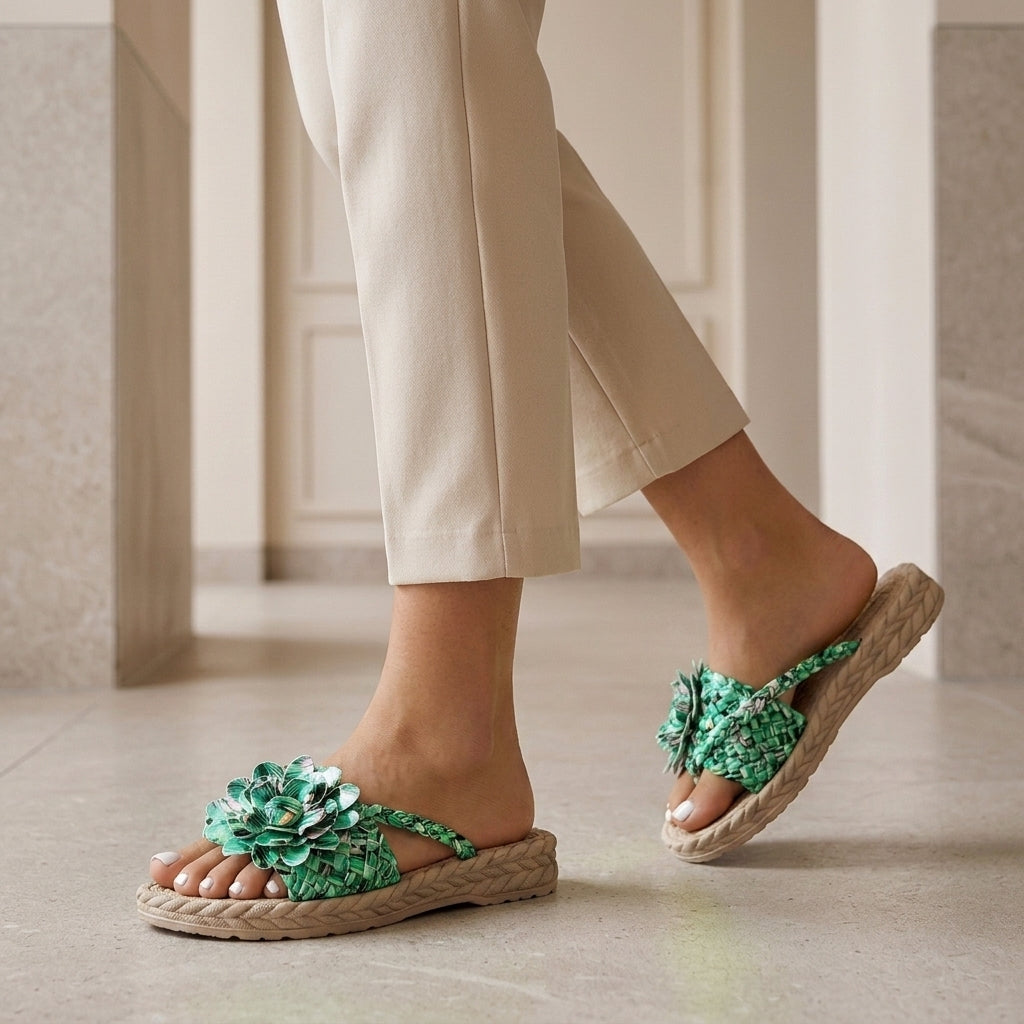 Women's Alfieri Floral Platform Sandals in Fluorescent Green | Invictora.com