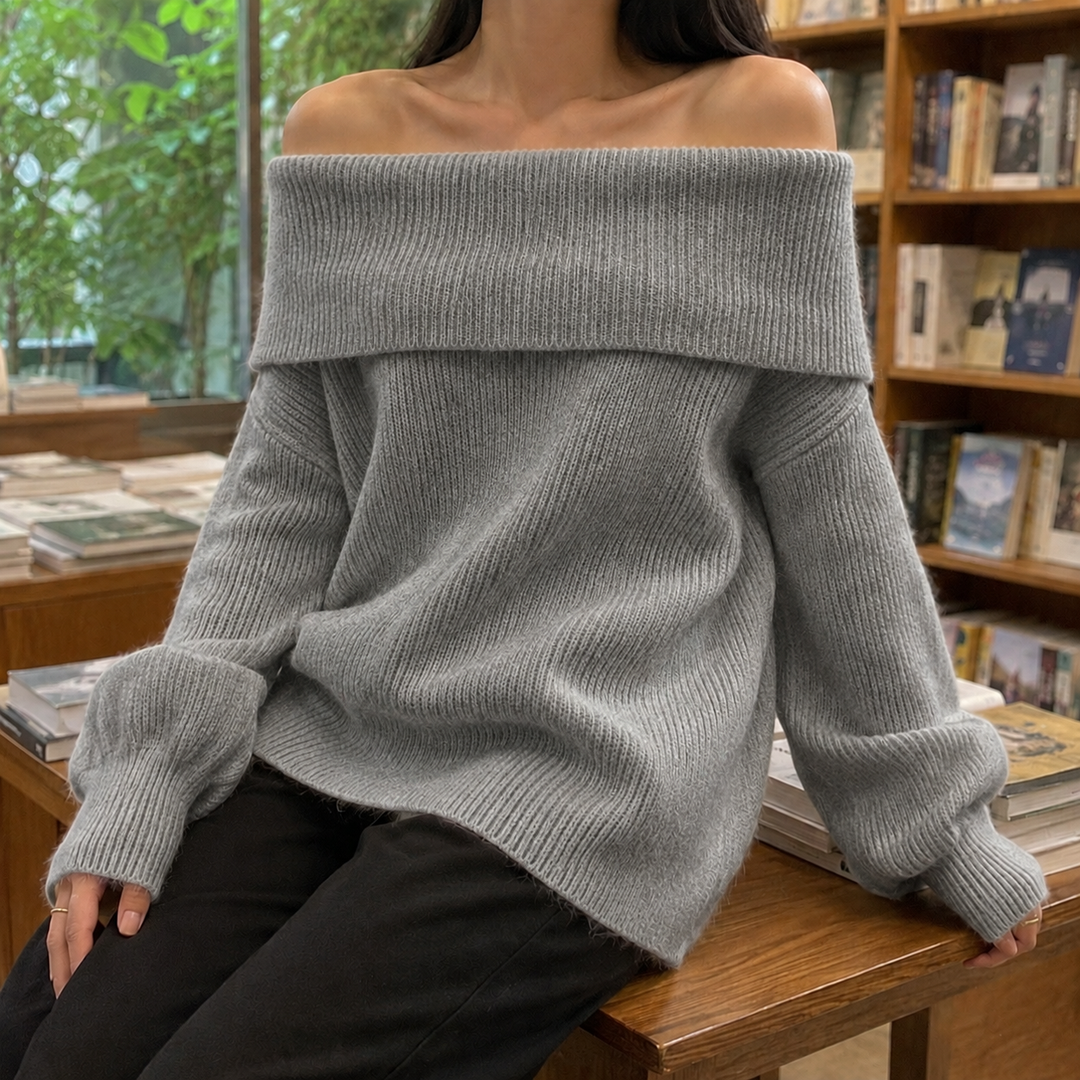 Women's Mercedes Off-Shoulder Sweater in White | Invictora.com