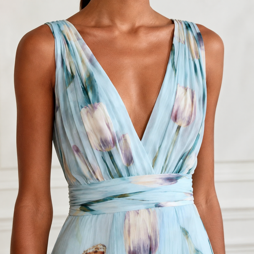 Women's Annabel-Lane Plunge Maxi Dress in Sky Blue | Invictora.com