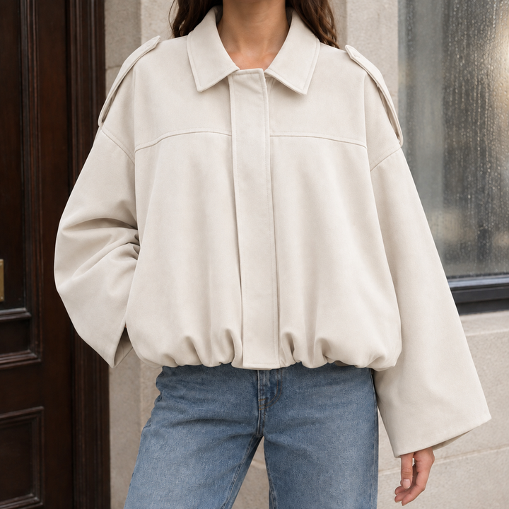 Women's Elise-June Suede Bomber Jacket in Black | Invictora.com
