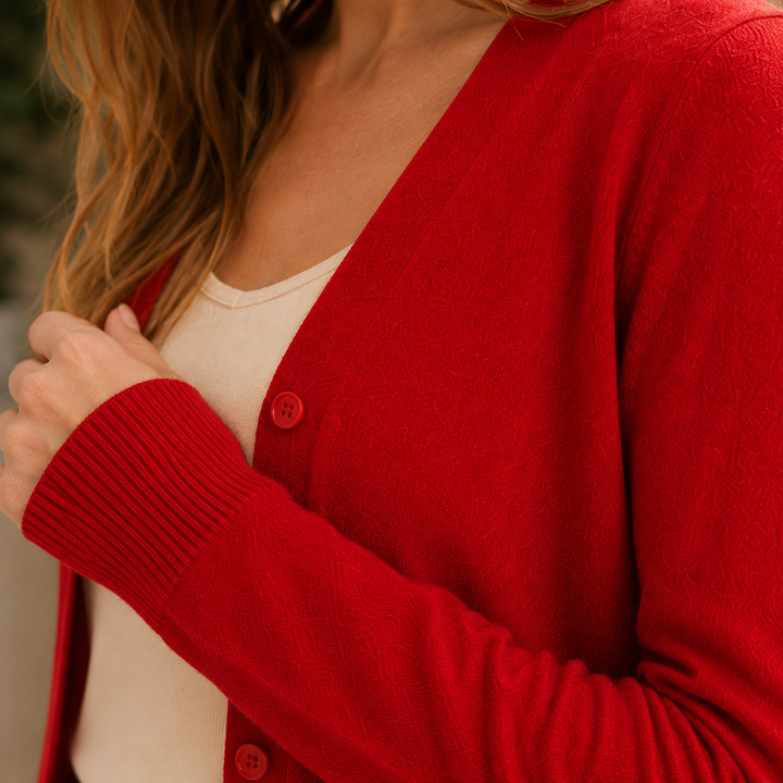 Women's Maxine-June V-Neck Sweater in Red | Invictora.com