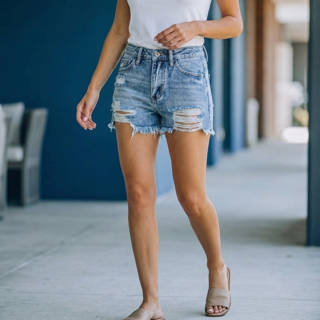 Women's Celeste Distressed Shorts in Dark Blue | Invictora.com