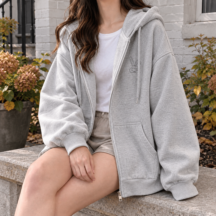 Women's Nina-Pearl Relaxed Zip Hoodie in Apricot Yellow | Invictora.com