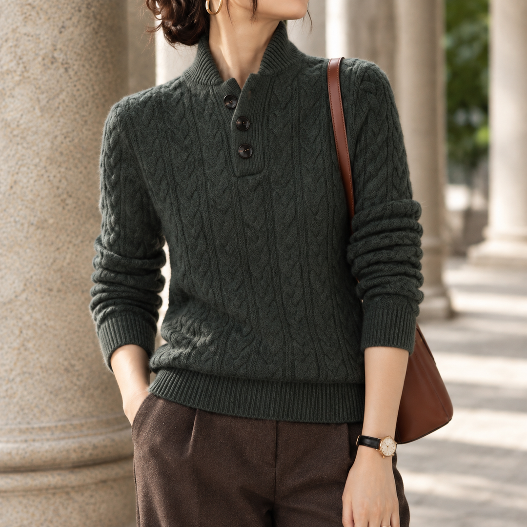 Women's Brigitta-Rae Cable Knit Sweater in Dark Camel | Invictora.com