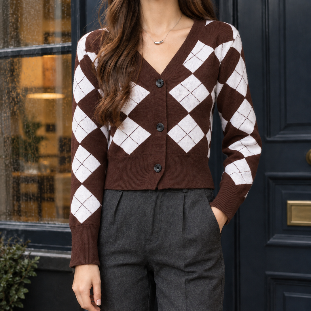 Women's Adeline-Jade Argyle Cardigan in Black | Invictora.com