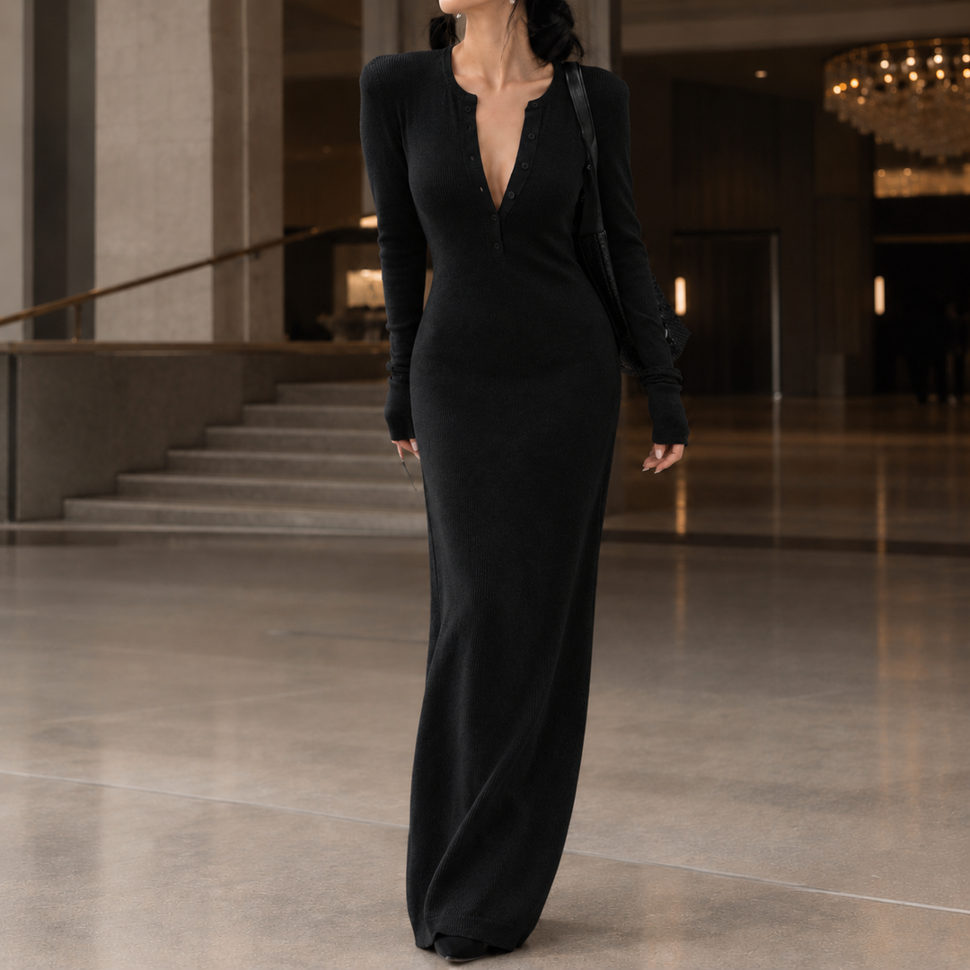 Women's Raven-Belle Ribbed Maxi Dress in Gray | Invictora.com