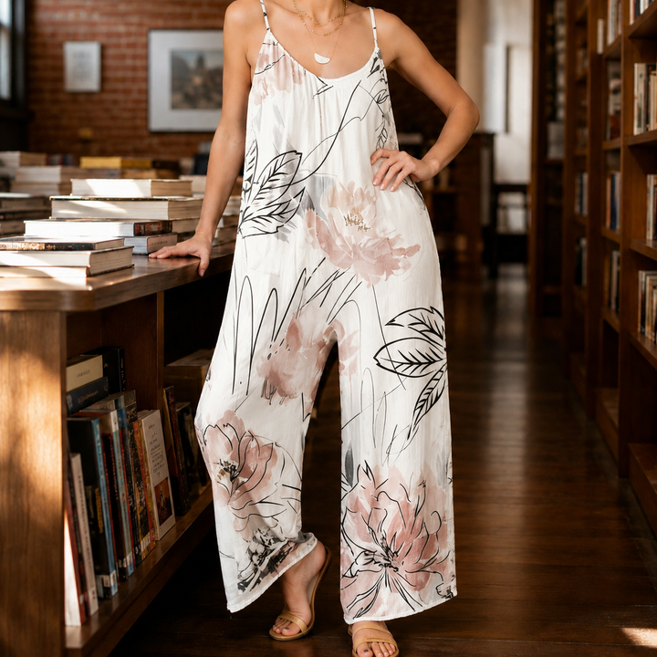 Women's Caroline Wide Leg Jumpsuit in Printed Gray | Invictora.com