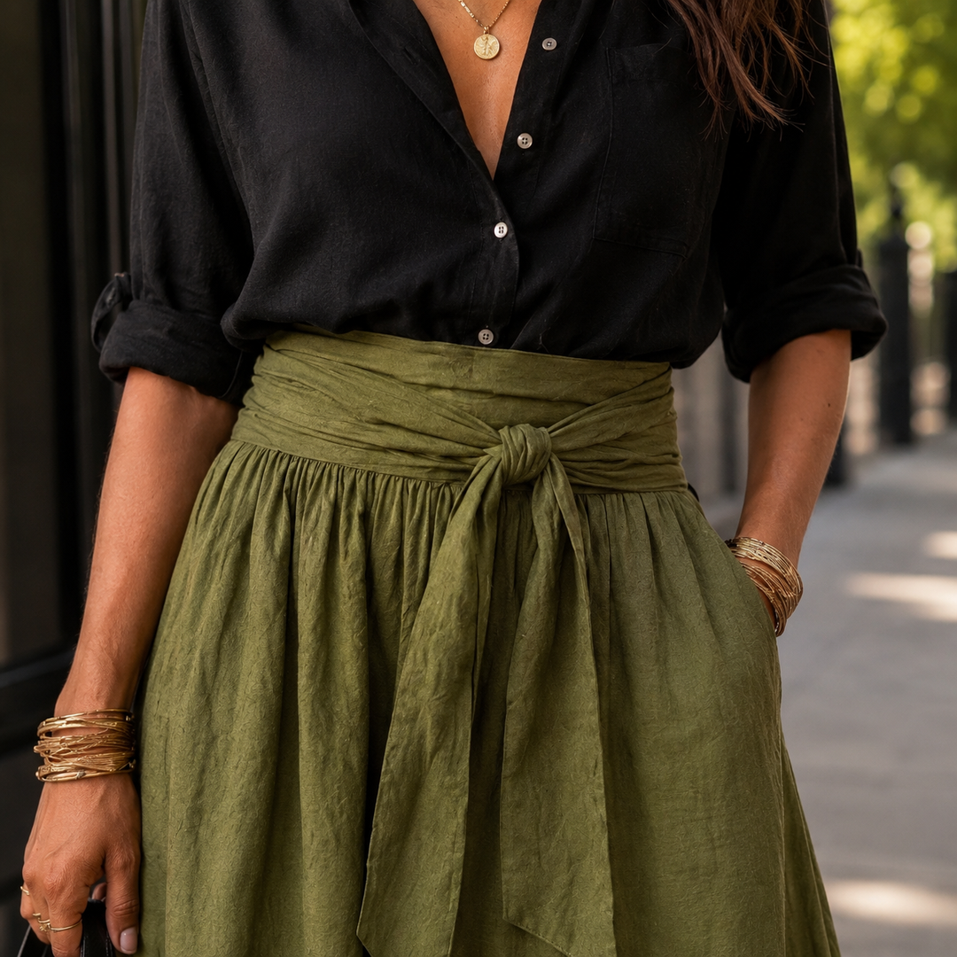 Women's Alessia Tie Waist Set in Black Green | Invictora.com