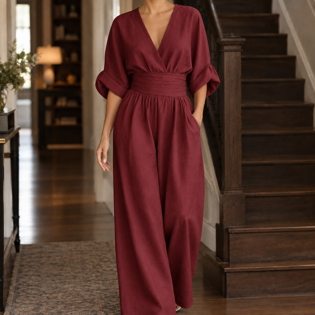 Women's Elodie-Rae Wide-Leg Jumpsuit in Burgundy | Invictora.com