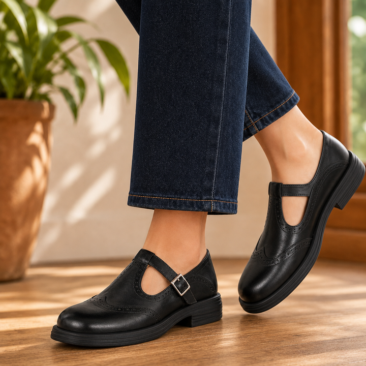 Women's Piacenza Leather Mary Janes in Brown | Invictora.com