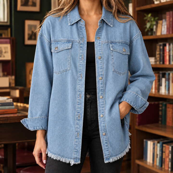 Women's Claudia Frayed Overshirt in Black | Invictora.com