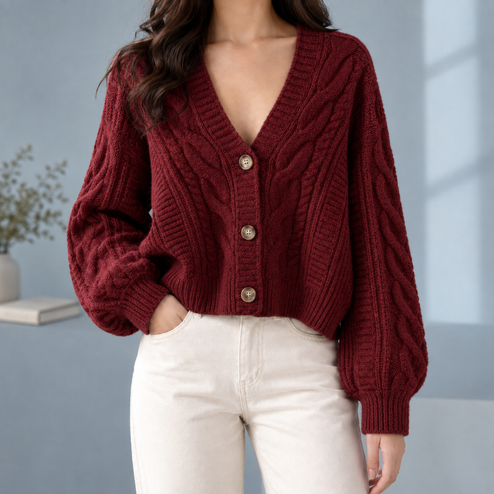 Women's Morwenna-Skye Cable Cardigan in Khaki | Invictora.com